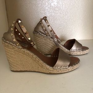 Valentino Rockstud Leather Metallic Espadrilles